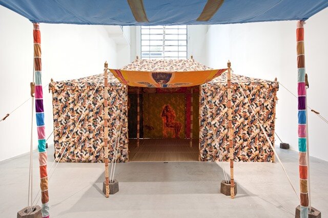 Francesco Clemente, Standing With Truth Tent (2013) (exterior view), tempera on cotton and mixed media.